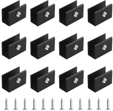UFURMATE Glasklemm, 12 Stück Verstellbare Rechteckige Glasregalhalterungen Aluminiumlegierung Glasklemm-Clips Wandmontierte Glashalter-Unterstützungen für 6-8mm Dickes Glas
