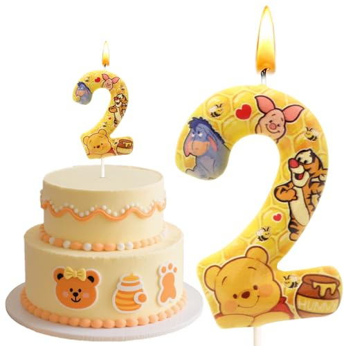 winni pooh Geburtstagsdeko 2 Jahre, winni pooh Kuchen Deko, Cartoo Zahlen Skerzen, Cake Topper, 3D Geburtstags Skerzen, für Mädchen Jungen