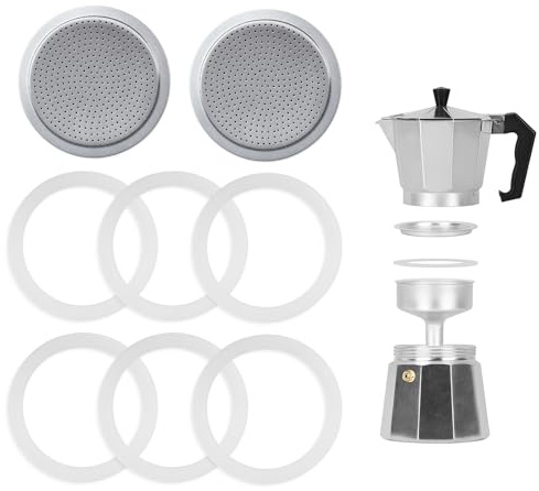 Sariputa Lot de 6 joints d'étanchéité de rechange en silicone pour cafetière à expresso, avec 2 tamis en aluminium, joints d'étanchéité pour cafetières à café