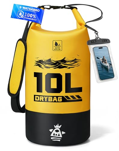 WATSABRO Dry Bag – 5L/10L/20L wasserdichte Tasche, Wasserfeste Handyhülle | Kratzfester Wasserdichter Rucksack– Ideal für Wassersportarten wie SUP, Kajak, Kanu sowie Strandurlaube