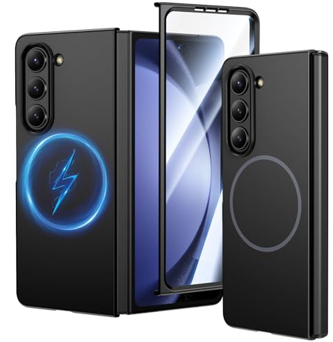 HWeggo for Samsung Galaxy Z Fold 5 Case, Slim Fit, Black | Compatible with Magnetic Charging & Built-in Screen Protector, Matte Shockproof Cover for Z Fold 5