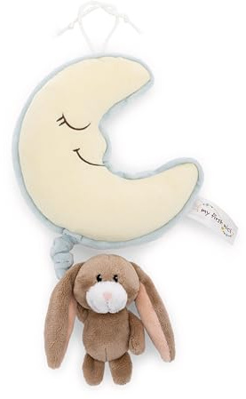 NICI Baby Spieluhr Mond 16x14cm mit Hase Lopino 9cm - braun - 62986 | Einschlafhilfe für Babys und Kleinkinder ab der Geburt, Stofftier für Jungen und Mädchen ideal für Bett, Kinderwagen & Wiege