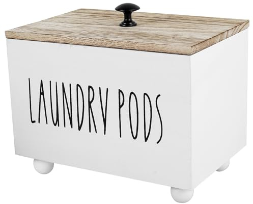 Laundry Pods Container with Lid, Square Storage Box for Laundry Pods,Solid Wood Laundry Storage Containers Dishwasher Pod Holder for Kitchen Bathroom (white)