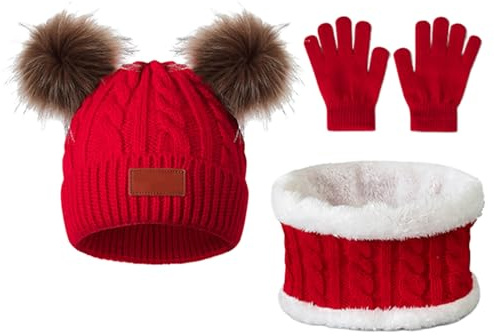 AWAVM 3Pcs Kids Winter Warm Beanie Hat Scarf Gloves Set for 1-5 Years Old Boys Girls. Winter Accessories Sets for Children Outdoor Sports, Knit Thick Warm Fleece Lined Thermal Sets