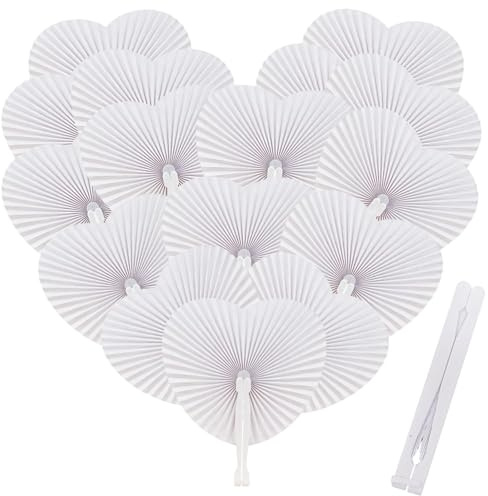MAOOY 60 Stück Fächer Hochzeit Handfächer Herzform,Weiß Handfächer Papierfächer Hochzeit Deko,Papierfächer für Party,Wedding,Hochzeitsdeko, Gastgeschenke Hochzeit Gäste, DIY