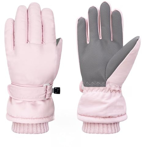Beurlike Kids Winter Gloves Warm Fleece Ski Snow Waterproof Windproof Cold Weather Snowboard Sport Mitten Gloves for Boys Girls(PinkM)