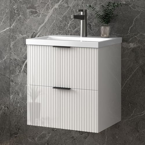 Skybathroom 500mm Bathroom Vanity Unit with Basin Sink 2 Soft-close Drawers Wall Hung Storage Cabinet White
