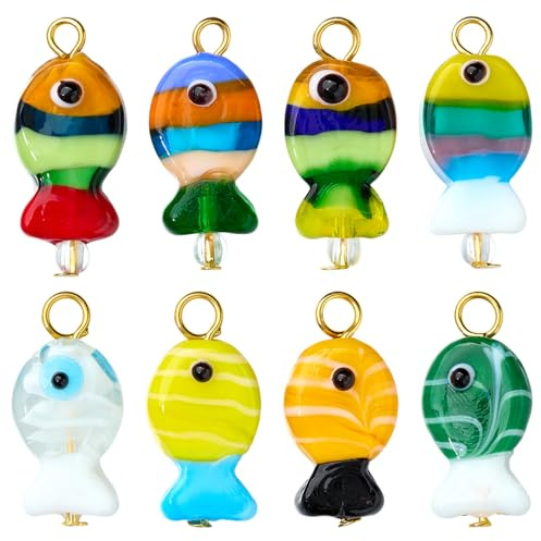 COGCHARGER 8 colgantes de peces de cristal 3D coloridos hechos a mano con océano para pulseras, pendientes, collares, fabricación de joyas