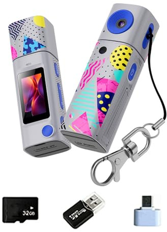 Keyring Tiny Camera with 2K Rotate Screen for Vlogs Includes 32GB Memory and Data Transfer Travel Camera