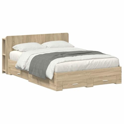 vidaXL Bettgestell mit Stauraum mit Kopfteil Sonoma-Eiche 150 x 200 cm, Moderner Bettgestell, praktischer Stauraum, schickes Schlafzimmer-Upgrade, Holz, platzsparende Lösung