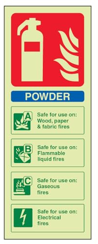 V Safety Glow In The Dark Powder Id Fire Extinguisher Sign - 100mm x 280mm - Rigid Plastic
