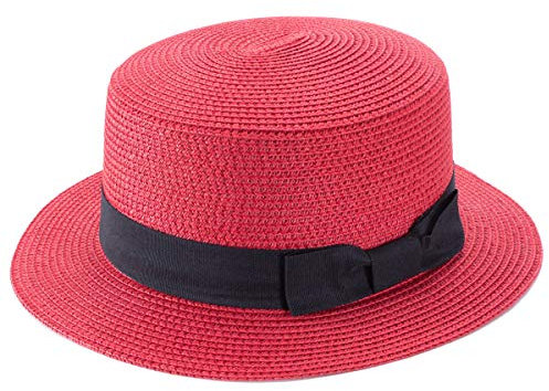 Lawliet Sonnenhut für Damen, rund, flach, Strohhut, Sommerhut, für Damen Gr. Einheitsgröße, rot