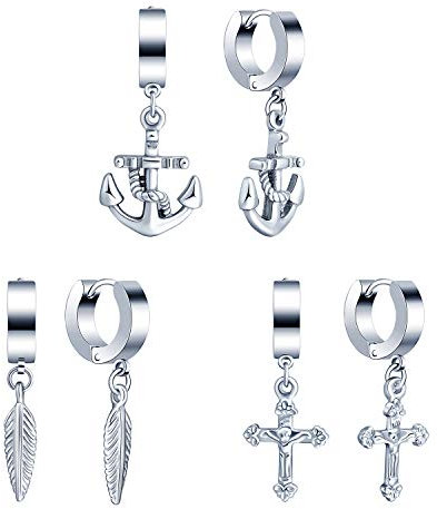 Feilok Edelstahl Charm Herren Ohrstecker Ohrringe Ohrschmuck Ohrhänger Ohrclips Creolen mit Anker Blätter Kreuz Anhänger Silber für Frauen Herren