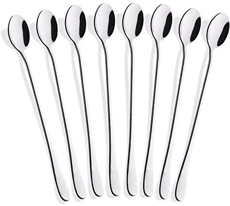 Hiware 8-Piece 9-Inch Long Handle Iced Tea Spoon, Coffee Spoon, Ice Cream Spoons, Stainless Steel Cocktail Stirring Spoons