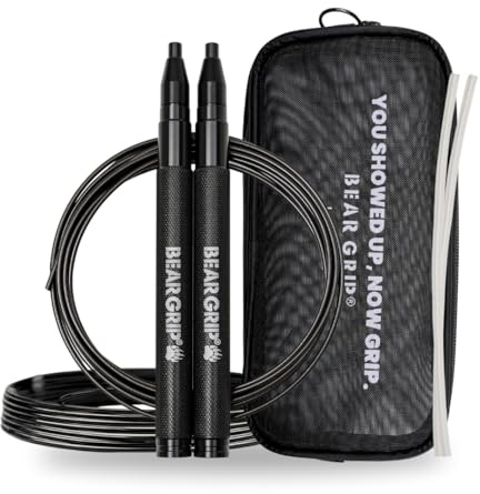 BEAR GRIP - Elite Speed Corde à Sauter Fitness Conditionnement et Perte de Graisse Poignées Autobloquantes en Aluminium Antidérapantes Crossfit, MMA, Boxe, Entraînement Haute Intensité (HIIT) et