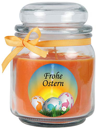 HS Candle Duftkerze als Ostergeschenk (Honigmelone-Duft), Design: Ostereier - Kerze als Osterdeko - 300g. Wachs mit ca. 70 Stunden Brenndauer