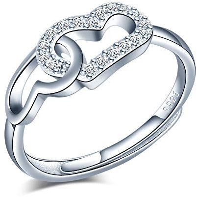 Yumilok Damenring Doppel Herz Ring Zirkonia Ehering Verlobungsring Hochzeit Band Ringe Lifestyle-Ring 925 Sterling Silber verstellbar
