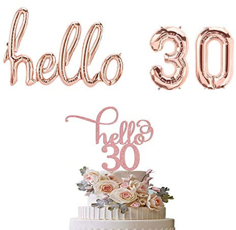 Hello 30 Luftballon Roségold Hello 30 Kuchendeckel 30.Party Geburtstag Dekorationen Folien-Luftballons Buchstaben-Ballon Zahlen-Ballon Banner Dekor set YiCTe,