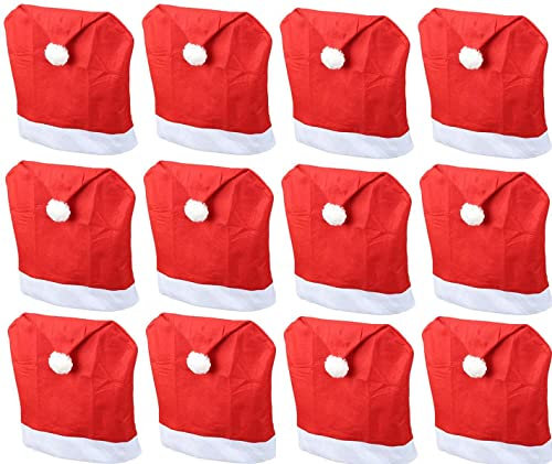 Novaliv 12er Set Stuhlhussen Weihnachten I Rot I Nikolausmütze I Stuhlbezug Weihnachten Deko Weihnachtsmütze Stuhlüberzieher Bezug Stuhl
