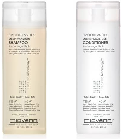 GIOVANNI Giovanni Smooth as Silk Deep Moisture Shampoo & Conditioner Set, 240 g Beruhigung oder Frizz, Auslandung, Lava & Go, Co Wash, Sem Parabene, Cor sicher, 200 ml
