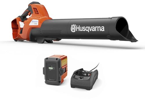 Husqvarna Soffiatore per foglie senza fili, alimentato a batteria, 230 mph, 650 CFM, con motore brushless e funzionamento silenzioso, batteria da 4 Ah e caricabatterie inclusi