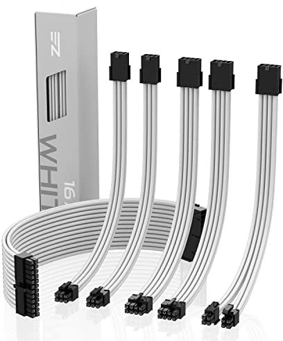 EZDIY-FAB Sleeved Cable - Kabelverlängerung für Stromversorgung mit Combs 24 PIN 8PIN 6PIN 4 + 4 PIN mit Combs- Weiß