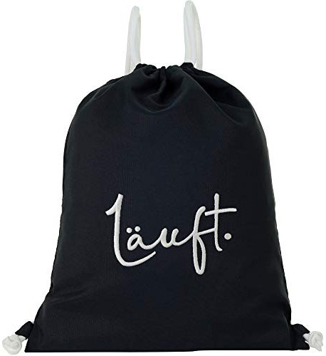 EXPRESS-STICKEREI Turnbeutel mit Spruch wasserdicht LÄUFT. Gym Bag schwarz Sportbeutel Männer Gymbag Beutel Rucksack mit Kordelzug Beuteltasche bestickt | lustiges Geburtstagsgeschenk