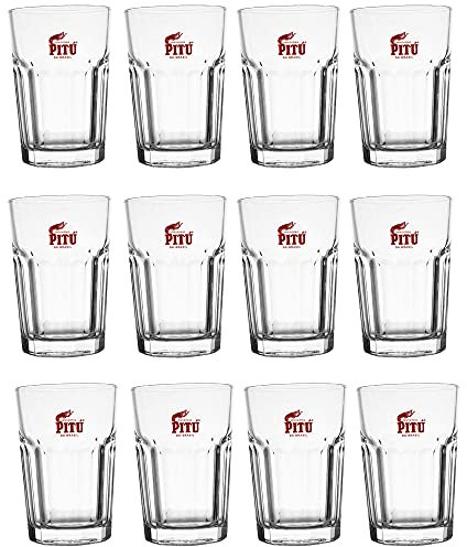 BestPlug 12 Stück Originale PITU Do Brasil Longdrink Gläser Glas mit Pitu Logo 0,33l - Transparent