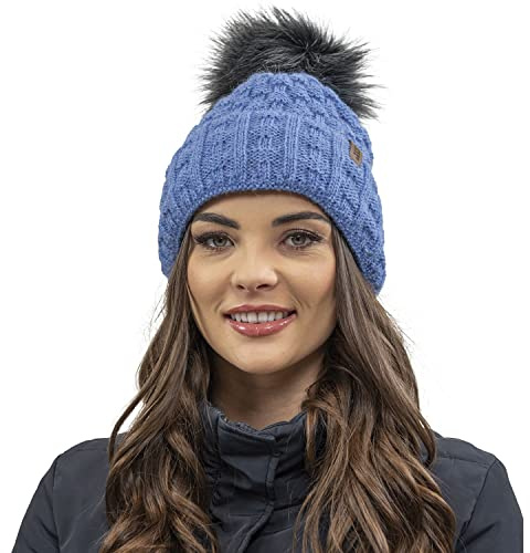 Vivisence Cappello Invernale da Donna con Pompon Realizzato in Filato Morbido E Caldo con Fodera Interna in Pile Antistatico vestibilità Comoda Ideale per l'inverno