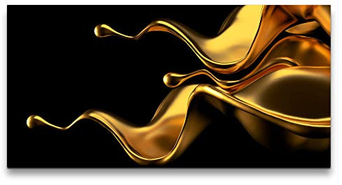 Paul Sinus Leinwandbild 120x60cm Goldene Farbe Tropfen Schwarz Dekorativ Edel