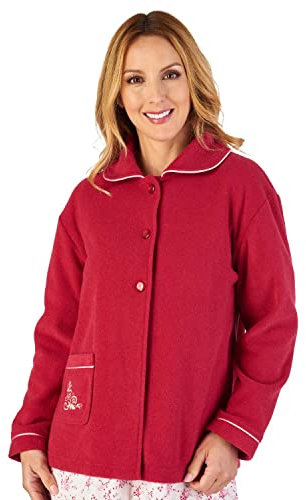 Slenderella Veste de nuit en polaire brodée pour femme Taille S à 3XL 63,5 cm, framboise, S