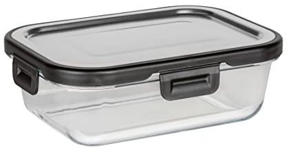 WENKO Glas Frischhaltedose Steel 600ml, luftdichte Aufbewahrungsdose aus Glas mit Deckel aus rostfreiem Edelstahl, spülmaschinengeeignete Dose platzsparend stapelbar&auslaufsicher, 17x6x13cm, 55036100