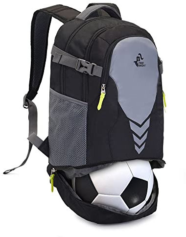 free knight Rucksack mit Bottom Ball Compartment - große Kapazität Sportgeräte Tasche für Jugend Jungen Mädchen Fit Basketball Volleyball Fußball Soccer Ball (Schwarz)