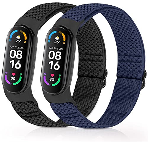 enkic Elastisch Armband Kompatibel mit Xiaomi Mi Band 7/Mi Band 6/Mi Band 5/Mi Band 4/Mi Band 3/Amazfit Band 5 Armband, Verstellbares Ersatzarmbänder Nylon Loop Sport Uhrenarmband für Damen Herren