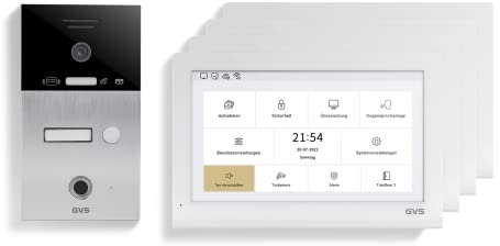 GVS - IP Video Türsprechanlage mit Türöffner, Fingerprint & RFID, HD Kamera, 4X 10 Zoll Monitor & App - Smarte Video Türklingel mit Kamera & Gegensprechanlage für 1 Familienhaus (AVS5431A)