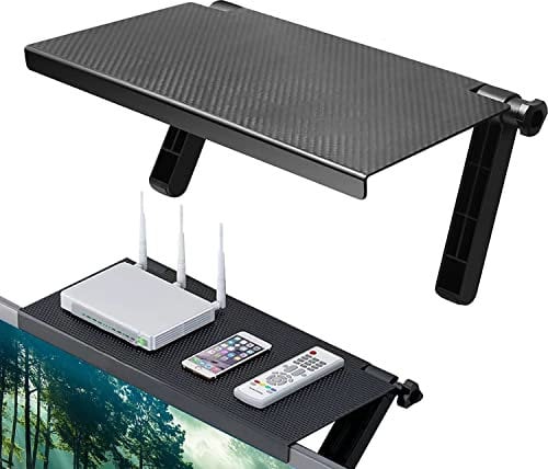 QUOTRE Écran Réglable Étagère Tablette Supérieure pour Moniteur Pliable Moniteur TV Shelf Étagère pour Decodeur Écran Rack Moniteur Pliable Support pour TV Box, Routeur, Télécommande (Noir)