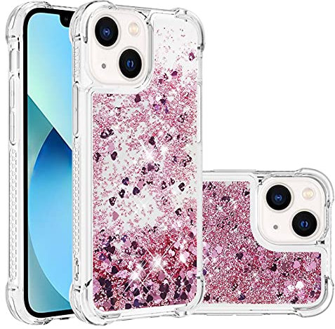 IMIRST Silicone Coque pour Apple iPhone 13, Coin Airbag Antichute Paillettes Sables Mouvants Coque TPU Bumper Sparkle Case Compatible avec Apple iPhone 13. YBW Love Rosegold