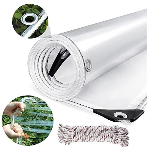 Telo impermeabile trasparente, 1,8 x 4,9 m, in PVC, 14 Mil con occhielli e corda in nylon, resistente agli strappi, per campeggio, serre, auto, patio e padiglione