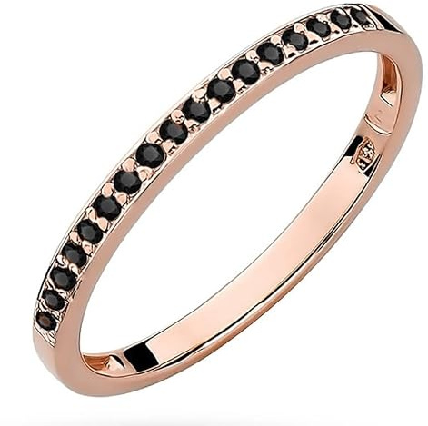 MARKO Roségold Damen Goldring mit 0,09Ct Schwarzer Diamanten | 14 Karat Gold (585) | Goldring mit Box | Goldring für Frauen (Schwarzer Diamant, 61 (19.5))