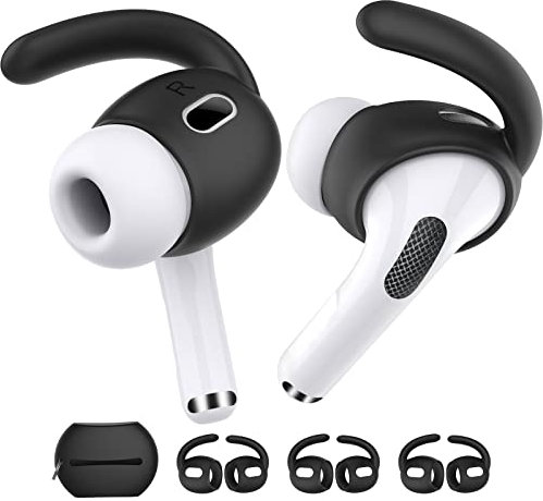 AHASTYLE Ohrpolster für AirPods Pro 2 Silikon 3 Paare Ohrbügel Anti-Rutsch Ohrhörer-Abdeckungen【Nicht in den Ladekoffer Passen】 Kompatibel mit Apple AirPods Pro 2 (Schwarz)