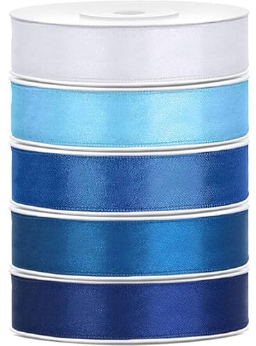 Satin Geschenkband 12mm 5 Farben je 25m lang blau hellblau Schleifenband Geschenkverpackung Geburtstag Hochzeit Weihnachten