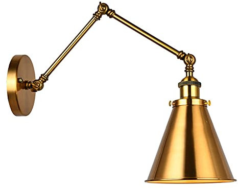 Pvczool Industrial Wall Sconce Light Brass Cone Shade Wall Light with Adjustable Arm for Indoor Home Bar Warehouse Hallway