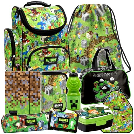 Minecraft Games Play Pixel 10 Teile Set Tornister Ranzen Schulranzen Tasche Federmappe mit Sticker-von-Kids4shop Schulrucksack