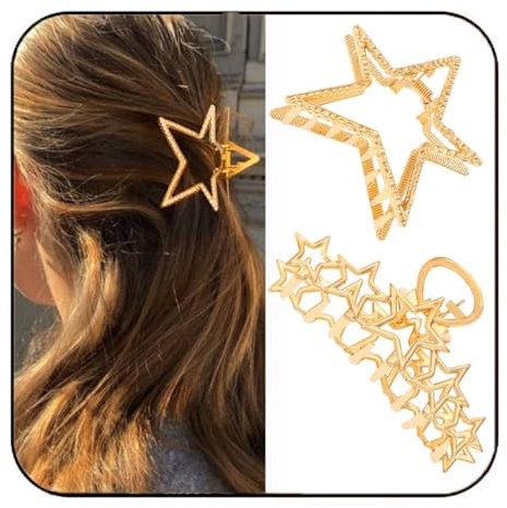 Casdre Pinzas para el pelo con forma de estrella de metal dorado, pinzas para el pelo medianas para mujer, accesorios para mujer (paquete de 2)