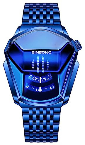 JewelryWe Herrenuhr Edelstahl Uhren Herren - Blau Analog Quarz Armbanduhr mit Edelstahl Armband 30 wasserdichte Kein Zeiger Konzeptuhr Motorrad Uhr für Männer Junge