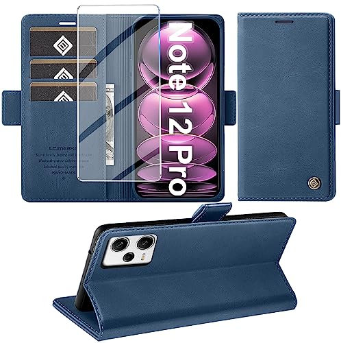 Giyer Handyhülle für Xiaomi Redmi Note 12 Pro 5G / Poco X5 Pro 5G, PU Leder Wallet Flip Case Ständer mit Kartenfach und Displayschutzfolie, Blau