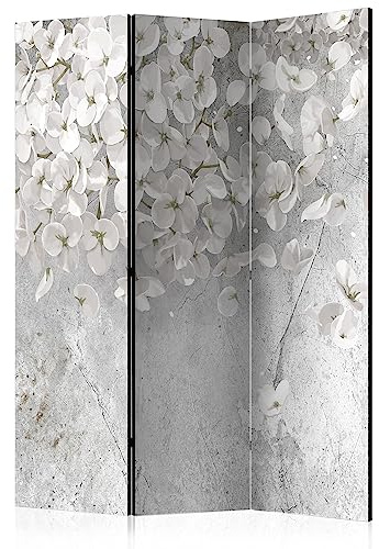 decomonkey Paravent Raumteiler Innen Weiße Blumen, 135x172 cm, 3-teilig | Einseitig, Natur, Wohnzimmer, Room Divider, Wall, Raumteiler Stehend, Trennwand, Sichtschutz, Spanische Wand, Sichtschutzwand