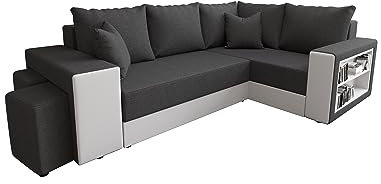 ALTDECOR Ecksofa mit Schlaffunktion und Bettkasten Corner Sofa Bett Eckcouch Couch L-Form Schlafcouch Ausziehbar Wohnlandschaft Schlafsofa Cauchsofa- DALS - 244x180x90cm Grau/Weiß Kunstleder