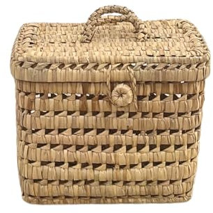 Home Maison Malle de rangement feuille de palmier - Coffre de rangement feuille de palmmier - 25 x 25 x 25 cm - Artisanat Marocain - Couleur Naturel