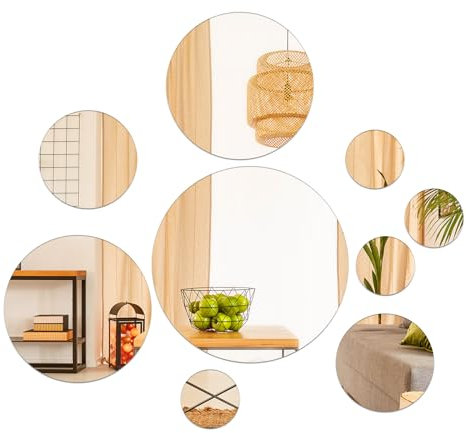 9 piezas de pegatinas de espejo autoadhesivos espejos, pequeños espejos redondos decoración de pared, acrílico artesanal, azulejos de espejo para fondo DIY espejo de pared pegatinas para sala de estar